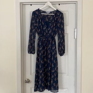 Long-Sleeve DR2 brand navy blue Paisley dress from Nordstrom, size XS